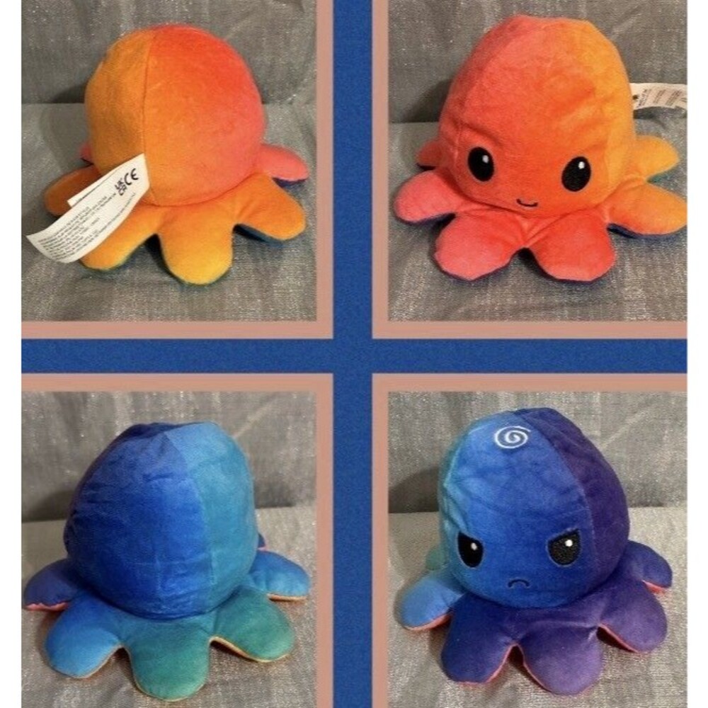 TeeTurtle Rainbow Gradient Reversible Octopus Plushie Toy Mood Flip 6x4”